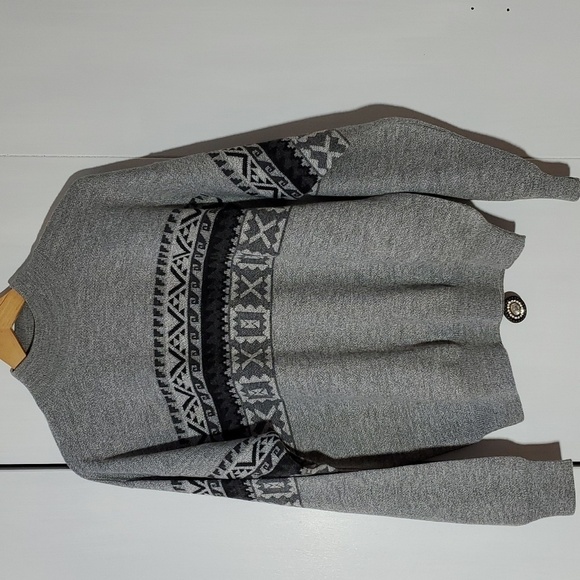 Bachrach- Mens Black/Gray Geometric Print Wool Crewneck Sweater Italy Sz.Medium - Picture 1 of 10